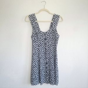 90s Vintage Black and White Floral Fit and Flare Mini Dress Size 6